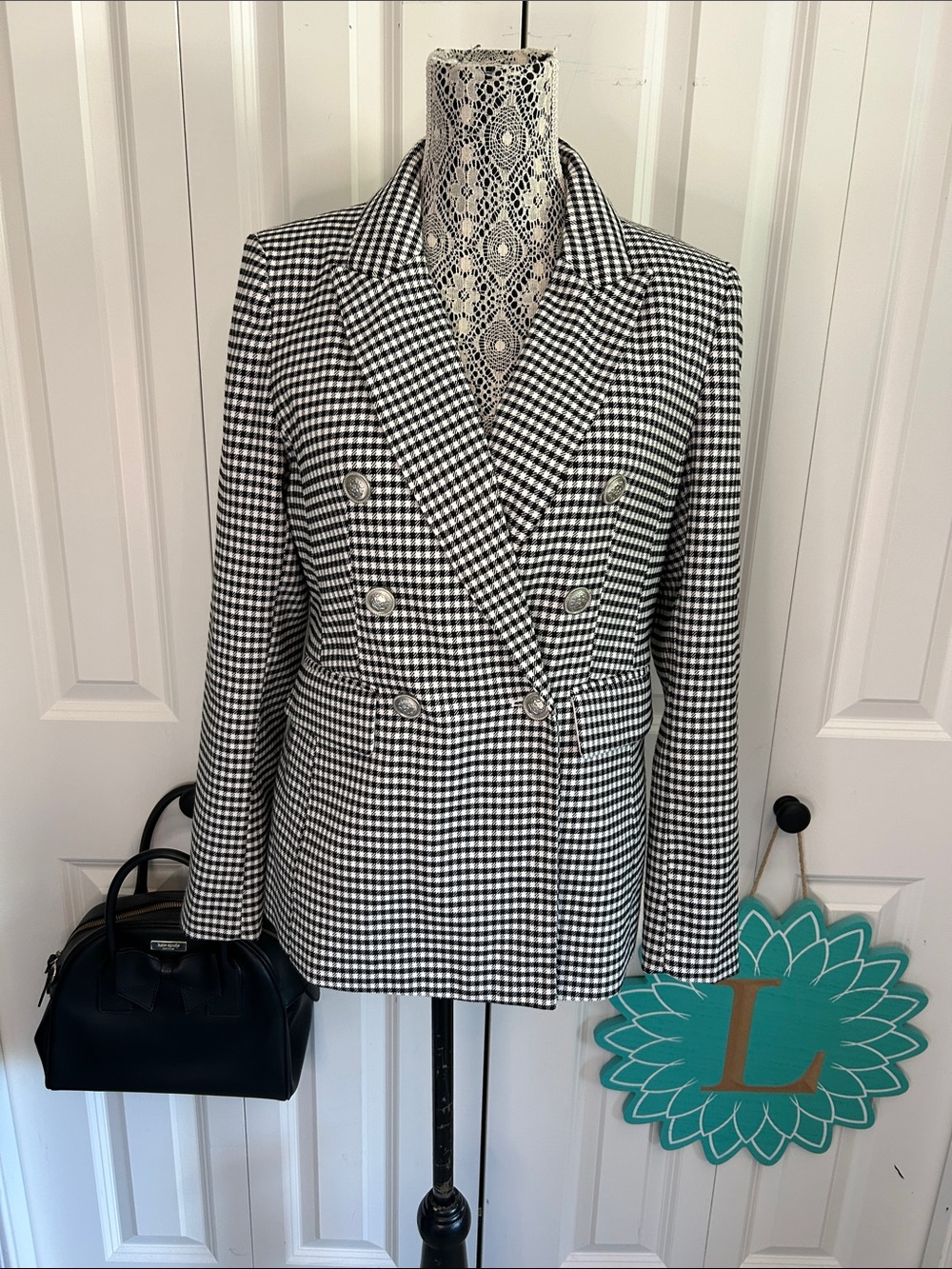 Autres Filles timeless black & white houndstooth double breasted blazer